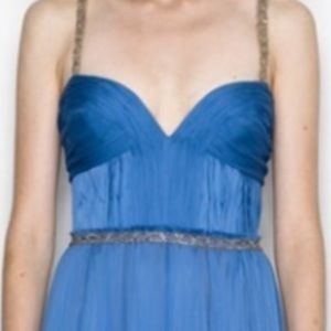 J mendel blue silk chiffon gown size 6.